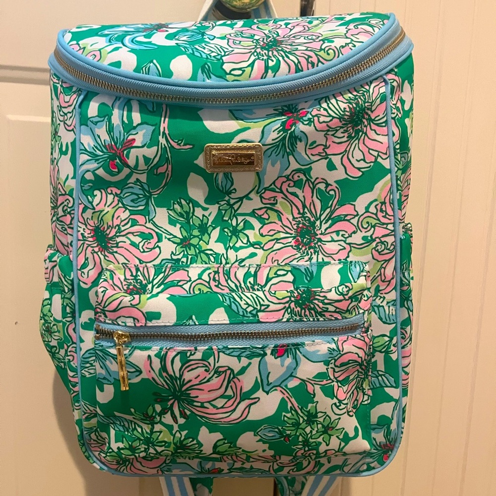 Lilly Pulitzer Vibrant Green and Pink Floral Cooler Backpack
